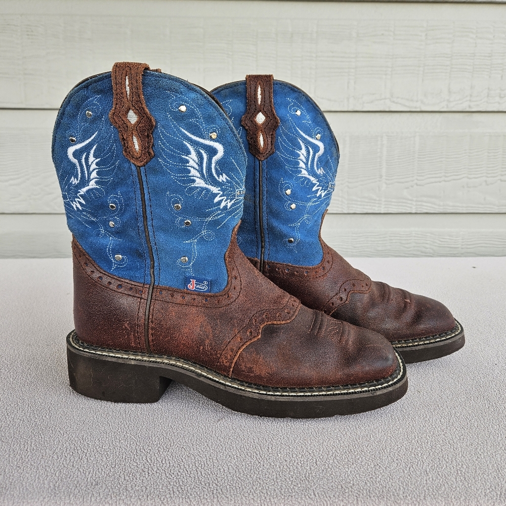 Justin Gypsy Spice Brown L9975 Cowhide Square Toe Western Boot Women SZ 6.5